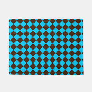 Blaue braune Diamant-Schachbrettmuster Fußmatte