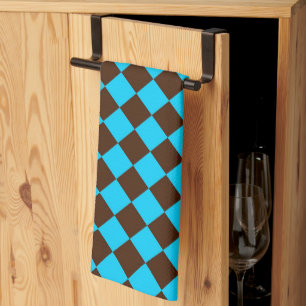 Blaue braune Diamant-Schachbrettmuster	 Geschirrtuch