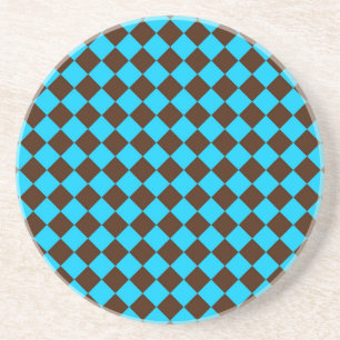 Blaue braune Diamant-Schachbrettmuster Getränkeuntersetzer