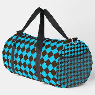Blaue braune Diamant-Schachbrettmuster groß Duffle Bag