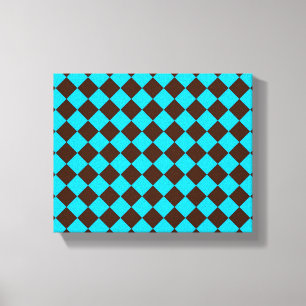 Blaue braune Diamant-Schachbrettmuster Leinwanddruck