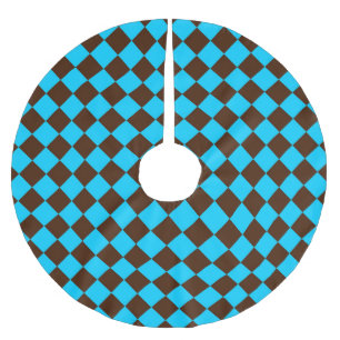 Blaue braune Diamant-Schachbrettmuster Polyester Weihnachtsbaumdecke
