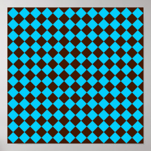 Blaue braune Diamant-Schachbrettmuster	 Poster
