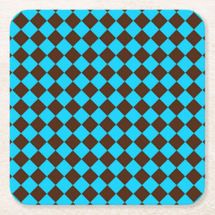 Blaue braune Diamant-Schachbrettmuster Rechteckiger Pappuntersetzer