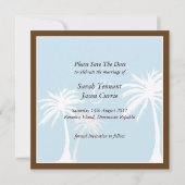 Blaue/braune Palmenbaume Hochzeit Sichern Sie das Save The Date (Rückseite)