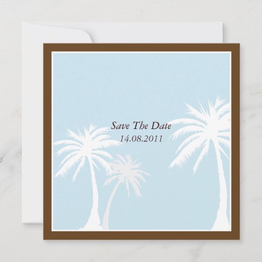 Blaue/braune Palmenbaume Hochzeit Sichern Sie das Save The Date (Vorderseite)