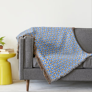Blaue braune Vintage-Barcelona-Blüten geometrische Decke