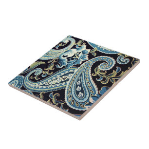 Blaue braune Vintage-Paisley Fliese