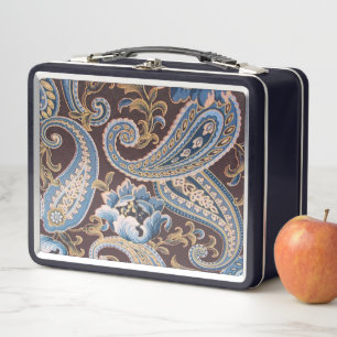 Blaue braune Vintage-Paisley-Metall-Lunchbox Metall Brotdose