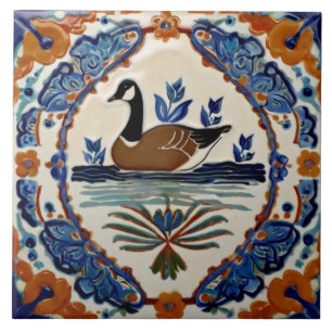 Blaue Braune Weiße Gans Europäische Volkskunst Vog Fliese