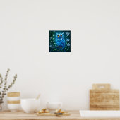 Blaue Brillante Eule auf Messingast Poster (Küche)