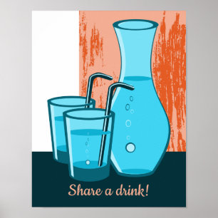 Blaue Brille, Strohhalm & Karaffe teilen sich ein  Poster