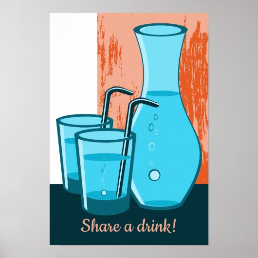 Blaue Brillen, Straw & Carafe Einen Drink teilen! Poster (Vorne)