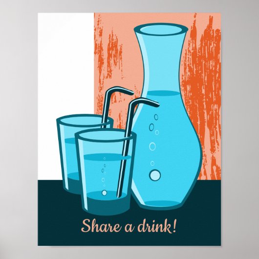 Blaue Brillen, Straw & Carafe Einen Drink teilen! Poster (Vorne)