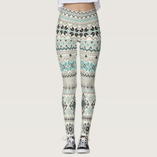 Blaue Bronze-Aztek-Schneeflocken-Rentier-Weihnacht Leggings