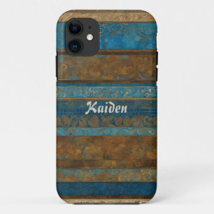 Blaue Bronze- und Goldstriche Personalisiert Case-Mate iPhone Hülle