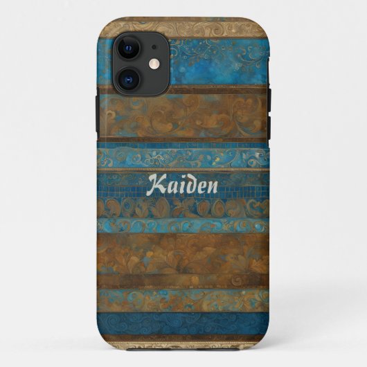 Blaue Bronze- und Goldstriche Personalisiert Case-Mate iPhone Hülle (Rückseite)