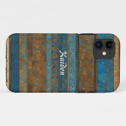 Blaue Bronze- und Goldstriche Personalisiert Case-Mate iPhone Hülle (Rückseite (Horizontal))