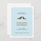 Blaue Brust Save the Date liebt Vogelschwarze Ankündigungspostkarte (Vorne/Hinten)