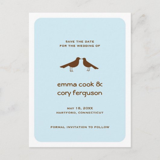 Blaue Brust Save the Date liebt Vogelschwarze Ankündigungspostkarte (Vorderseite)