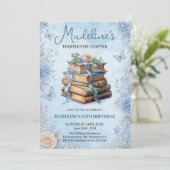 Blaue Buch Mädchen Geburtstagseinladung Einladung (Stehend Vorderseite)