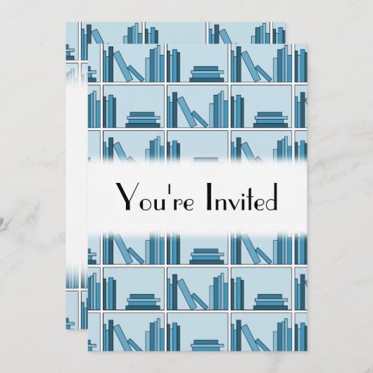 Blaue Bücher auf dem Shelf. Einladung (Vorne/Hinten)