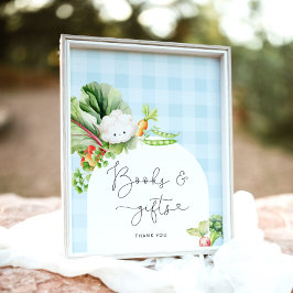 Blaue Bücher und Geschenke aus lokalem Gemüse Poster