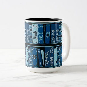 Blaue Bücherregale Vintage-Bücher  Zweifarbige Tasse