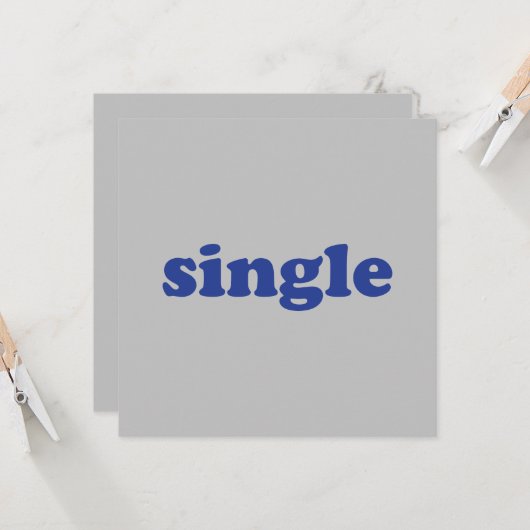 Blaue Buchstaben "Single" grau Karte (Vorderseite/Rückseite Beispiel)