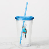 Blaue Budgerigar-Cartoon Acryltrinkbecher (Rückseite)