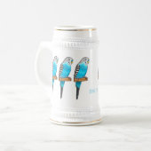 Blaue Budgerigar-Cartoon Bierglas (Vorderseite Links)