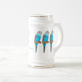 Blaue Budgerigar-Cartoon Bierglas (VorderseiteRechts)