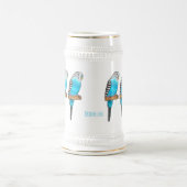 Blaue Budgerigar-Cartoon Bierglas (Mittel)