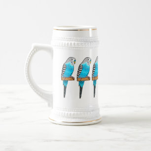Blaue Budgerigar-Cartoon Bierglas