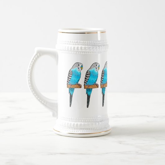 Blaue Budgerigar-Cartoon Bierglas (Links)