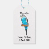 Blaue Budgerigar-Cartoon Geschenkanhänger (Rückseite)