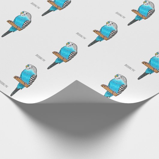 Blaue Budgerigar-Cartoon Geschenkpapier (Ecke)