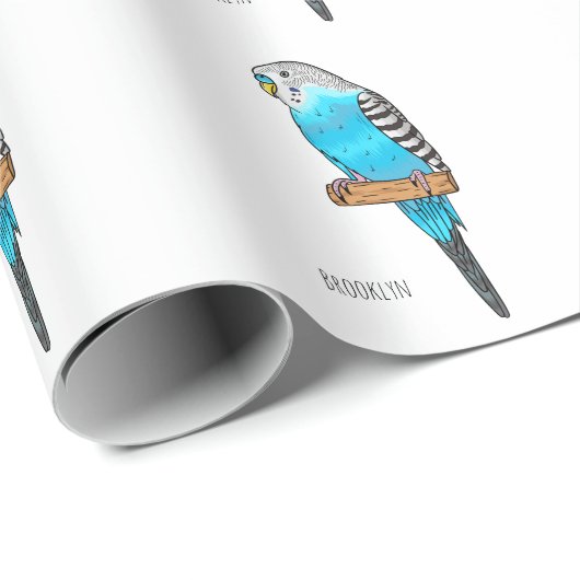 Blaue Budgerigar-Cartoon Geschenkpapier (Rolleneckpunkt)