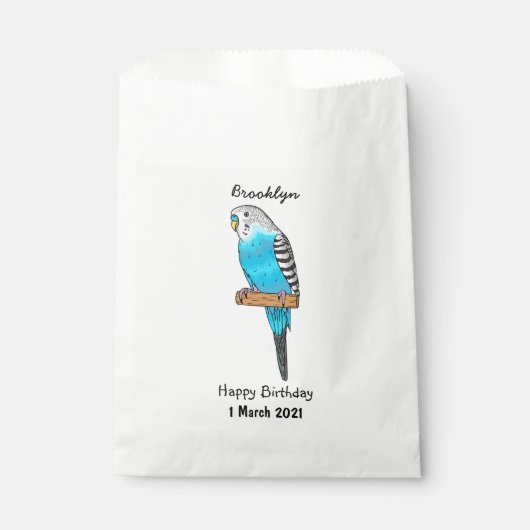 Blaue Budgerigar-Cartoon Geschenktütchen (Vorderseite)