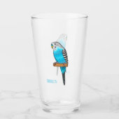 Blaue Budgerigar-Cartoon Glas (Vorderseite)