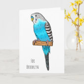 Blaue Budgerigar-Cartoon Karte (Gelbe Blume)