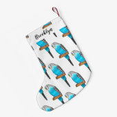 Blaue Budgerigar-Cartoon Kleiner Weihnachtsstrumpf (Rückseite (Hängend))