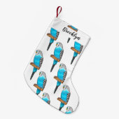 Blaue Budgerigar-Cartoon Kleiner Weihnachtsstrumpf (Vorderansicht (hängend))