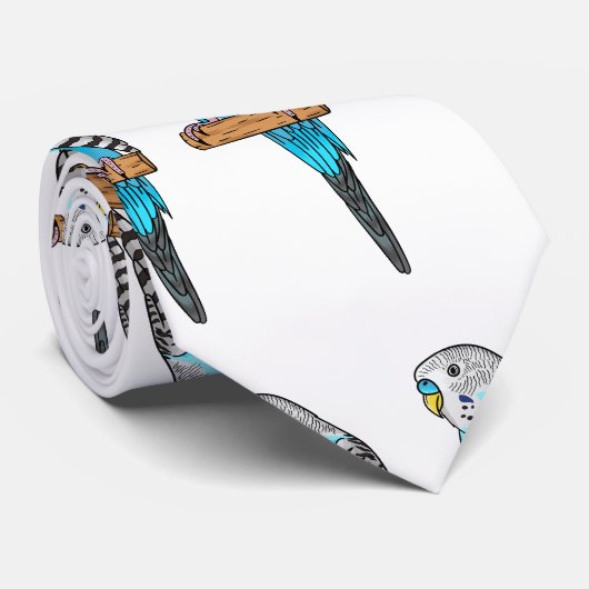 Blaue Budgerigar-Cartoon Krawatte (Gerollt)