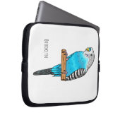 Blaue Budgerigar-Cartoon Laptopschutzhülle (Vorne Rechts)