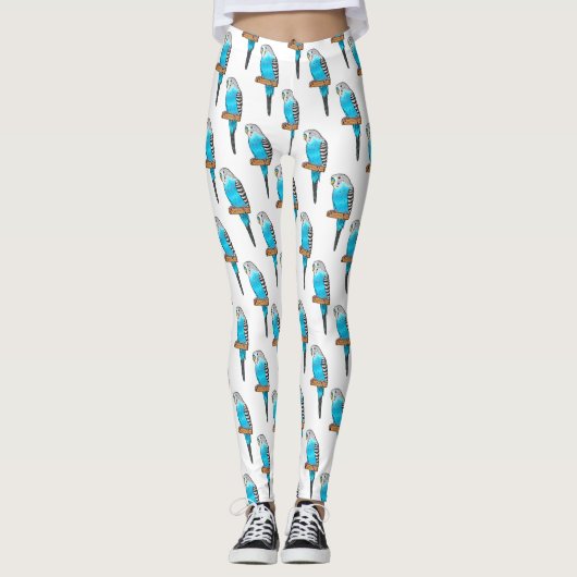 Blaue Budgerigar-Cartoon Leggings (Vorderseite)
