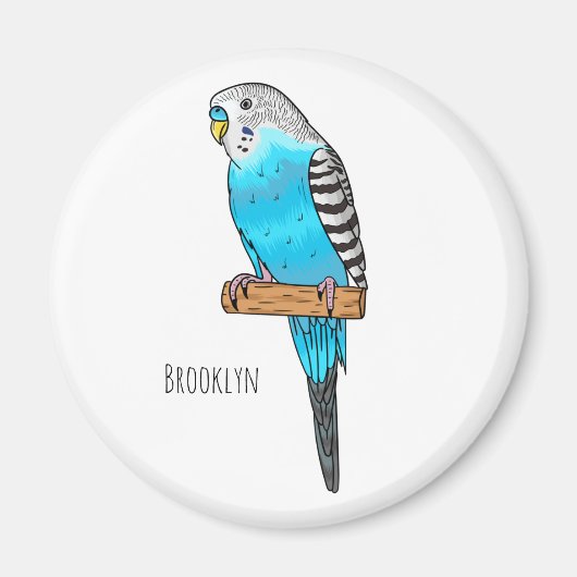 Blaue Budgerigar-Cartoon Magnet (Vorne)