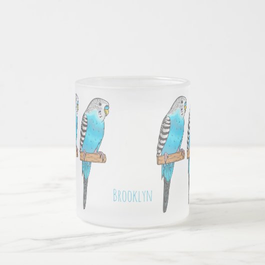 Blaue Budgerigar-Cartoon Mattglastasse (Mittel)