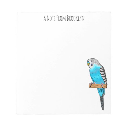 Blaue Budgerigar-Cartoon Notizblock (Vorderseite)