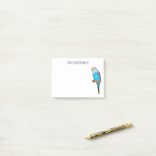 Blaue Budgerigar-Cartoon Post-it Klebezettel (Auf Schreibtisch)